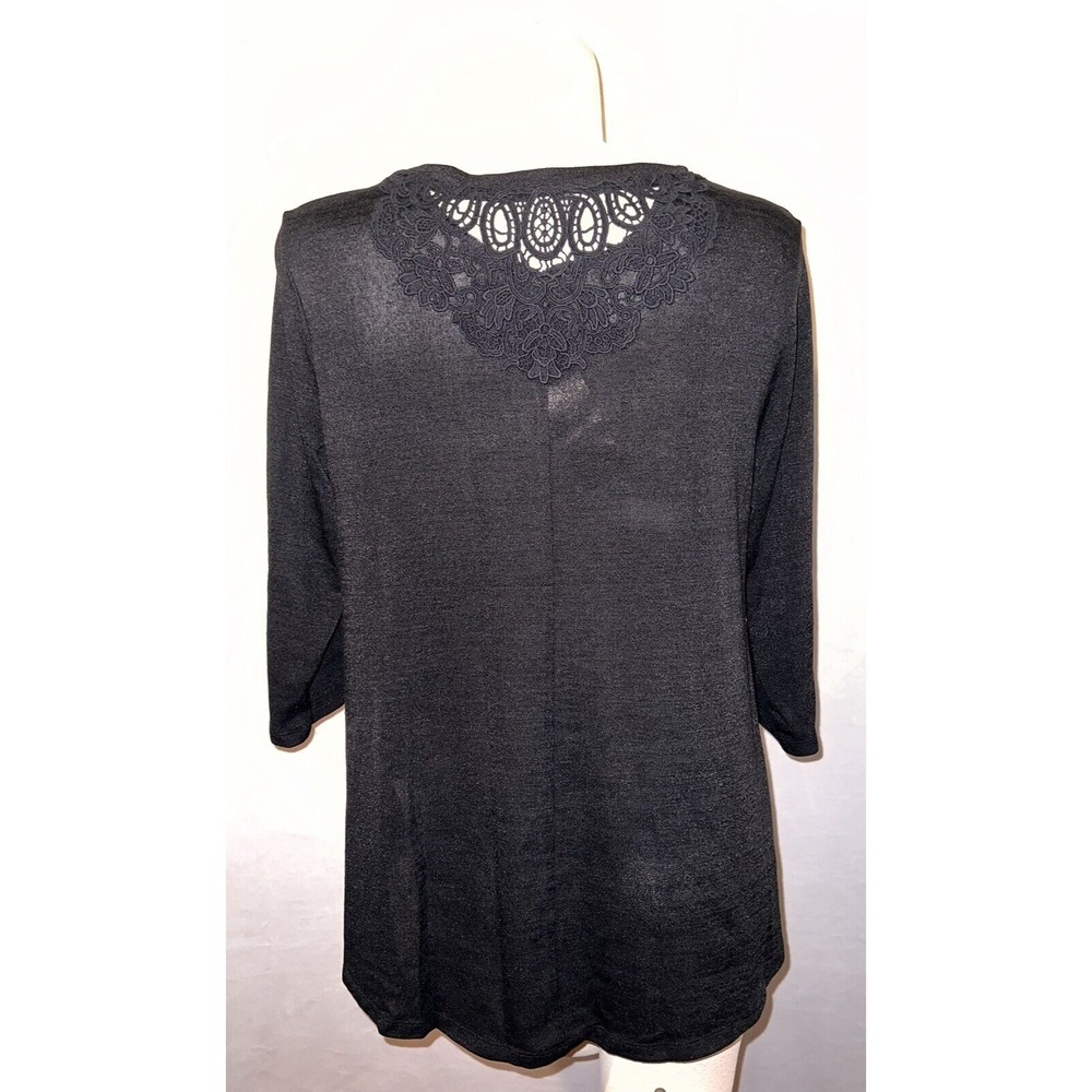 New Style & Co. Black Knit 3/4 Sleeve Top Crochet Lace Back Detail Womens XL NWT - Picture 5 of 10
